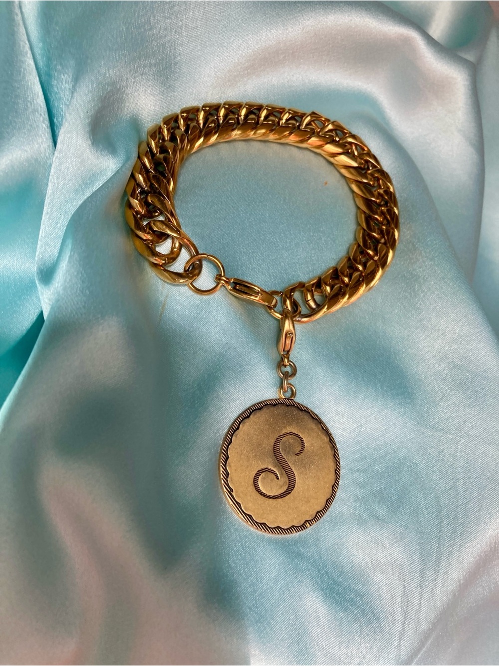 Macy's Gold-Tone Initial 'S' Charm Bracelet Thick Cuban
